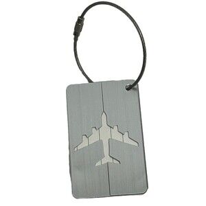 Silver Luggage Tag LOT 2 Airplane Travel Suitcase Label Aluminum‎ Secure Cable